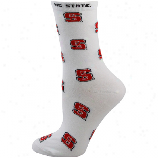 North Carolina State Wolfpack Ladies White All-over Logo Mid-calf Socks