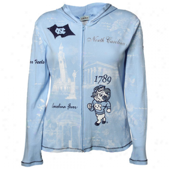 North Carolina Tar Heels (unc) Ladies Carolina Blue Rhinestone School Spirit Full Zip Hoody