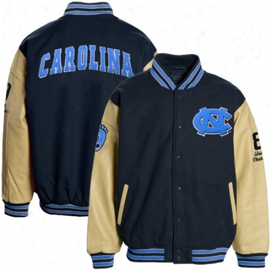 North Carolina Tar Heels (unc) Navy Blue-tan Varsity Wool & Leather Letterman Jacket