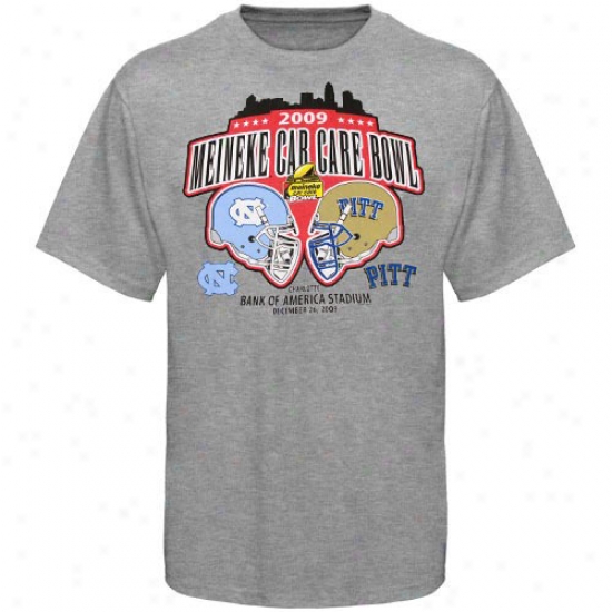 North Carolina Tar Heels Vs. Pitt Panthers Youth Ash 2010 Meineke Car Care Bowl Leap Dueling Helmets T-shirt