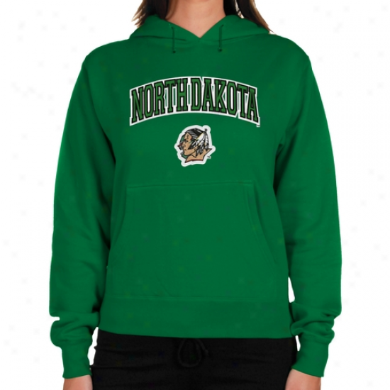 North Dakota Fighting Sioux Ladies Logo Arch Applique Midweight Pullover Hoodie - Green