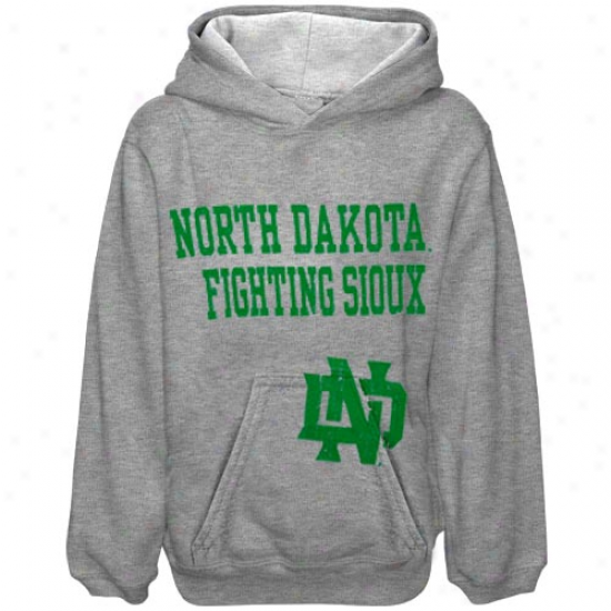 North Dakota Fighting Sioux Youth Ash Stacked Hoody Sweatshirt