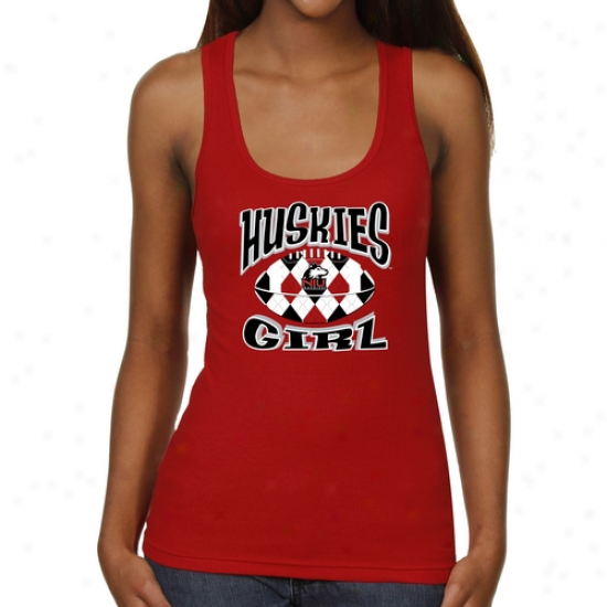 Northern Illinois Huskies Ladies Argyle Girl Junior's Ribbed Tank Top - Cardinal