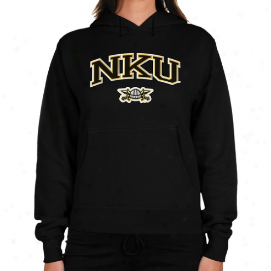 Northern Kentucky University Norse Ladies Logo Arch Applique Midweight Pullover Hooie - Black