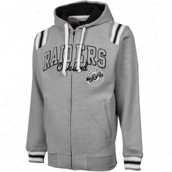 Oakland Raiderss Ash Knockout Full Zip Hoodie Sweatshir5