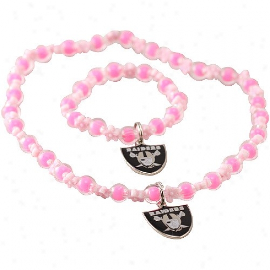 Oakland Raiders Girls Pink Sophie Beaded Team Logo Bracelet & Neckllace Set