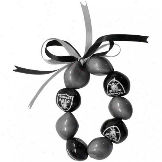 Oakland Raiders Ladies Black-silver Kukui Beaded Bracelet