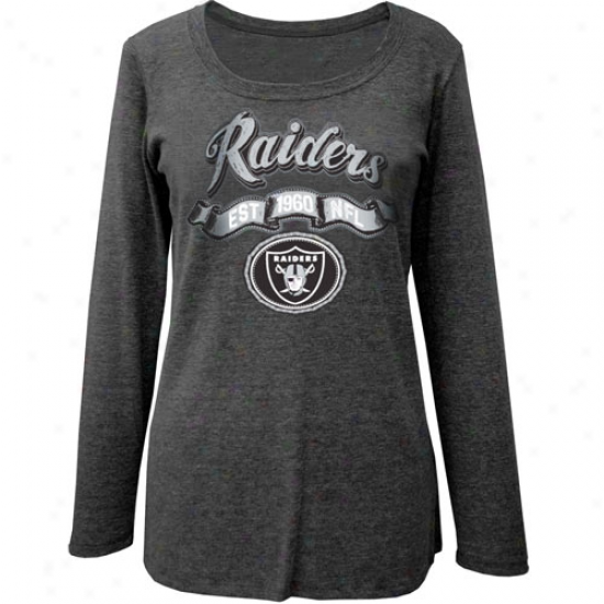 Oakland Raiders Ladies Scoop Tri-blend Long Sleeve Missy T-shirt - Charcoal