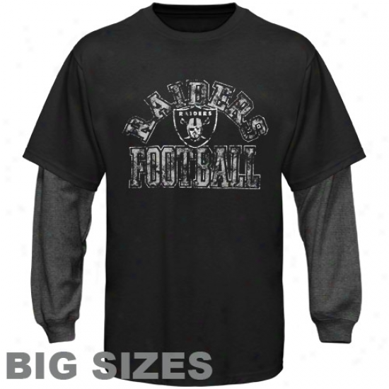 Oakland Raiders Read & React Double Layer Long Sleeve Premium Big Sizes T-shirt - Black