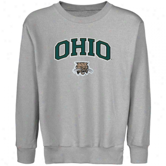 Ohio Bobcats Youth Ash Logo Arch Applique Company Neck Fleece Sweatshirt