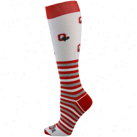 Ohio State Buckeyes Ladies Whife Striped Logo Knee Socks