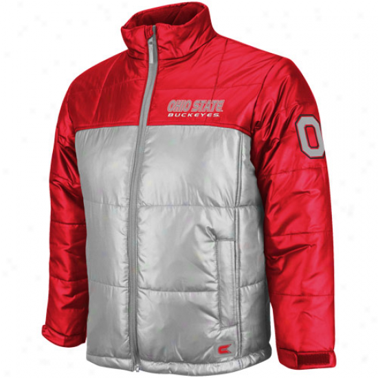 Ohio State Buckeyes Youth Scarlet-gray Half Dome Full Zip Bubble Jacket