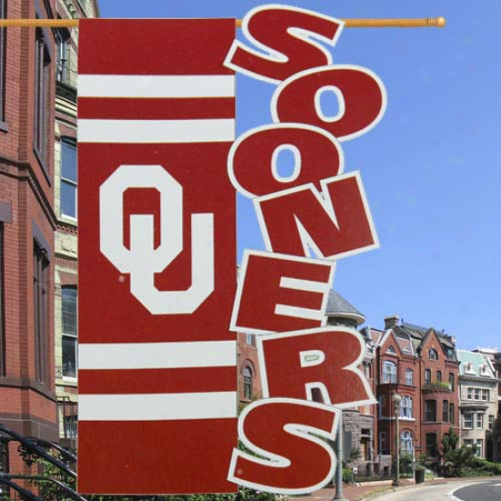 "oklahoma Sooners 28"" X 44"" Crimson-cream Cut-out Applique Banner Flag"