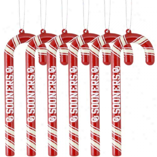 Oklahoma Sooners 6-pack Team Copor Candy Cane Ornaments