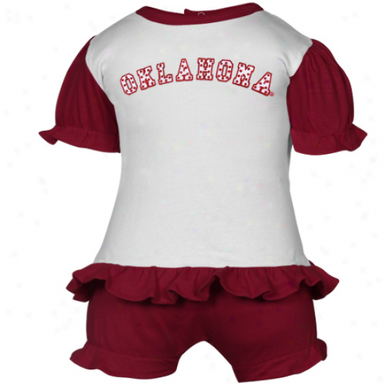 Oklahoma Sooners Infant White-crimson Polka Dot Bloomer & T-shirt Set