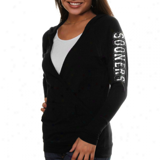 Oklahoma Sooners Ladies Black Crossover Pullover Hoodie Sweatshirt