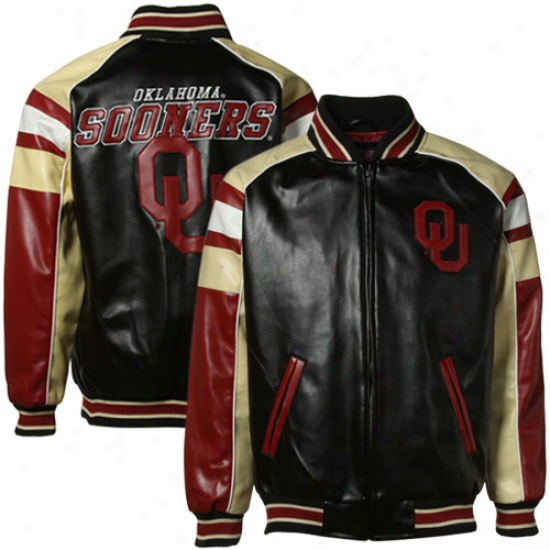 Oklahoma Sooners Youth Black 2010V arsity Full Zip Pleather Jacket