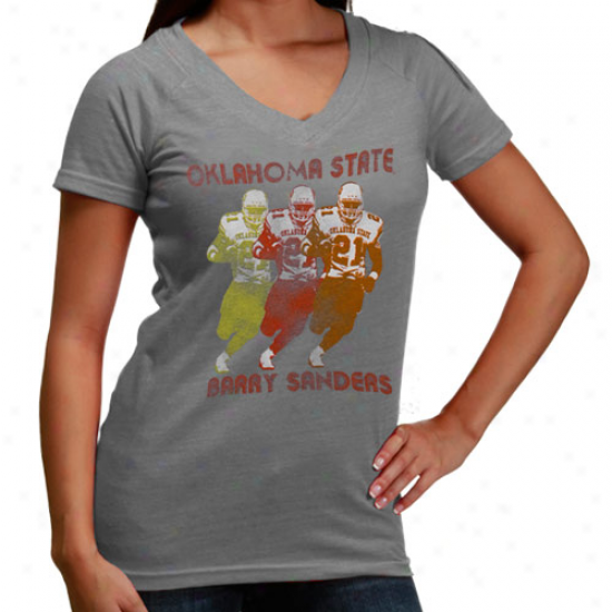 Oklahoma State Coowboys Ladies Ash Barry Sanders Siper-soft Premium V-neck T-shirt