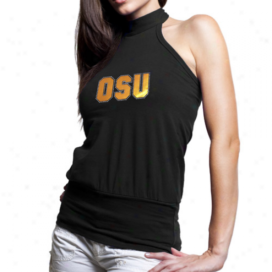 Oklahoma State Cowboys Ladies Black Bloused Preimum Halter Top