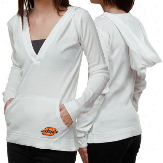 Oklahoma State Cowboys Ladies White Glacier V-neck Long Sleeve Thermal HoodyT -shirt
