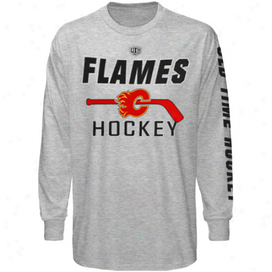 Old Time Hockeey Calgary Flames Gray Glpper Long Sleeve T-shirt