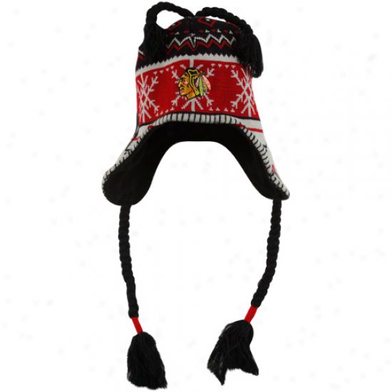 Old Time Hockey Chicago Blackhawks Black-red Aero Tassel Knit Beanie