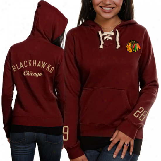 Old Time Hockey Chicago Blackhawks Ladies Rsd Queensboro Lace-up Pullover Hoodie Sweatshirt