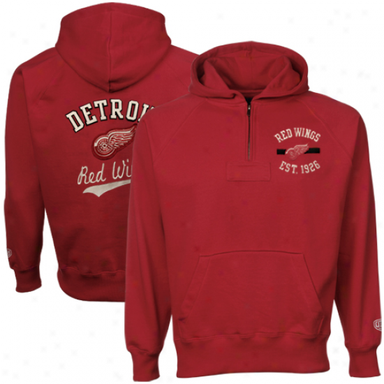 Old Time Hockey Detroit Red Wings Youth Red Muska Quarter Zip Pullover Hoodie Sweatshirt