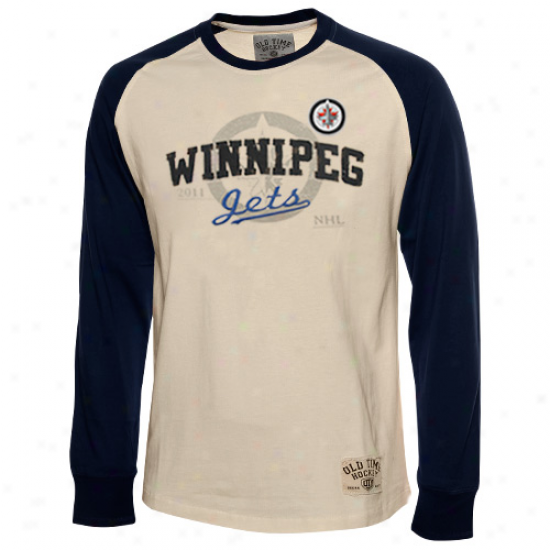 Old Time Hockey Winnipeg Jets Cicero Raglan Long Sleeve T-shirt - Cream/navy Blue