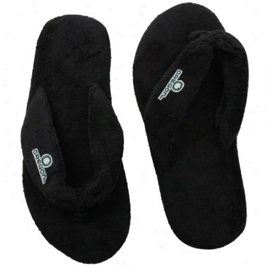 Oreegon Duvks Ladies Black Pillow Plush Thong Slippers
