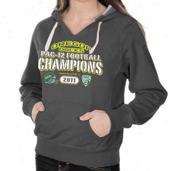 Oregon Ducks Ladies Charcoal 2011 Pac-12 Football Cuampions Pullover Hoodie Sweatshirt