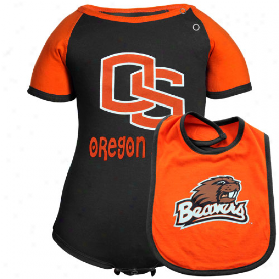 Oregon State Beavers Infant First Down Creeper & Bib Set - Black-orange