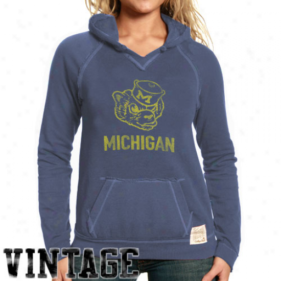 Original Retro Brand Michigan Wolverines Ladies Navy Blue 2-toned Hoody Sweatxhirt