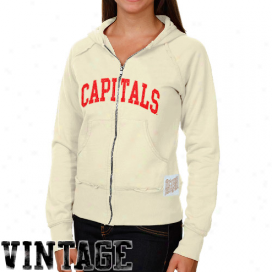 Archetype Retro Brand Washigton Capitals Ladies Wite Raw Edge Full Zip Hoodie Sweatshirt