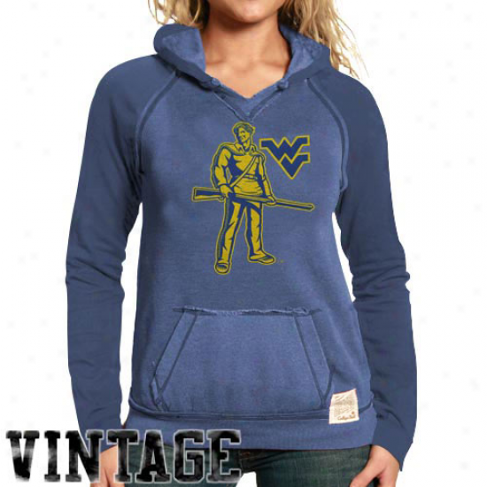 Original Retr oBrand West Virginia Mountaineers Ladies Navy Blue 2-toned Heathered Hodoy Sweatshirt