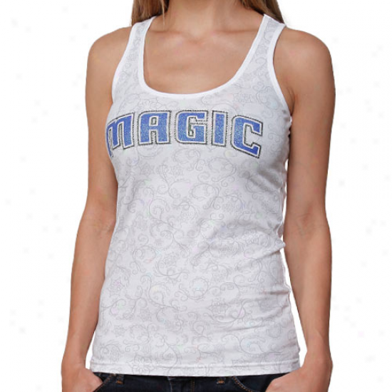 Orlando Magic Ladies White Metallic Swirl Rhinestone Tank Top