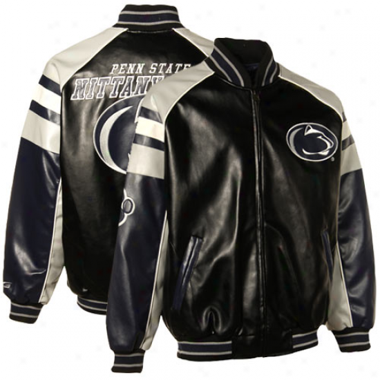 Penn State Nittany Liions Black Varsity Full Zip Pleather Jacket