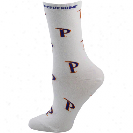 Pepperdine Waves Ladies White All-over Logo Mid-calf Soccks