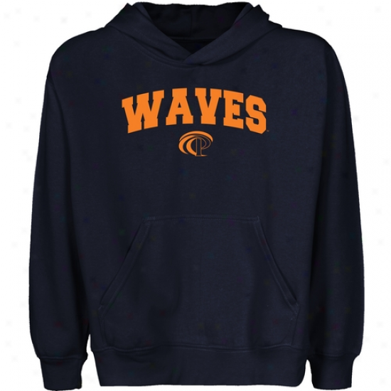 Pepperdine Waves Youth Navy Blue Logo Arch Pullover Hoody