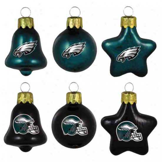 Philadelphia Eagles Midnight Green-black 6-pack Assorted Glass Ornaments