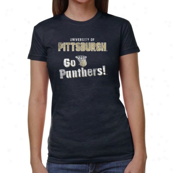 Pitt Panthers Ladisr Cheering Section Junior's Tri-blend T-shirt - Navy Blue