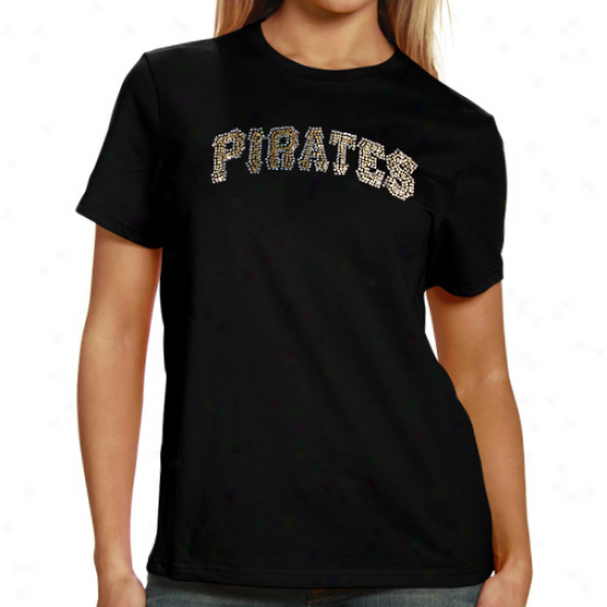 Pittsburgh Pirates Ladies Sequin Jersey Logo Premium T-shirt - Black