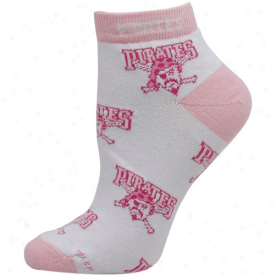 Pittsburgh Pirates Ladies White-pink Allover Team Logo Ankle Socks