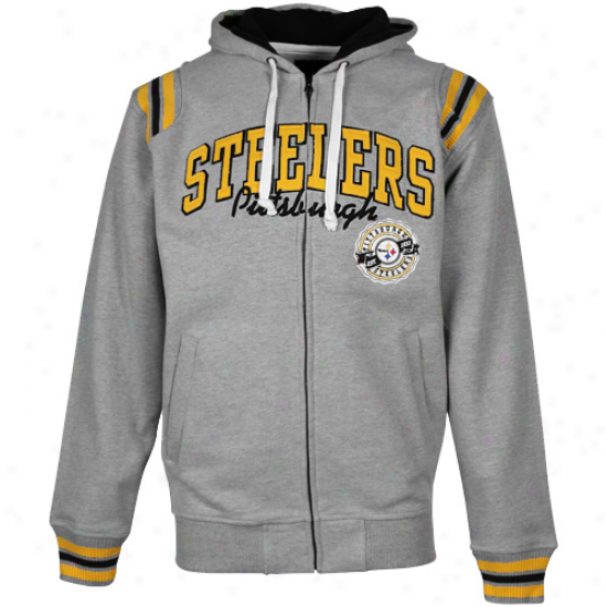 Pittsburgh Steelers Ash Knockout Full Zip Hoodie Sweatshirt