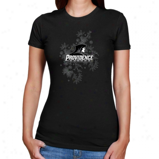 Providence Friars Ladies Black Cascadign Flowers Slim Fit T-shirt