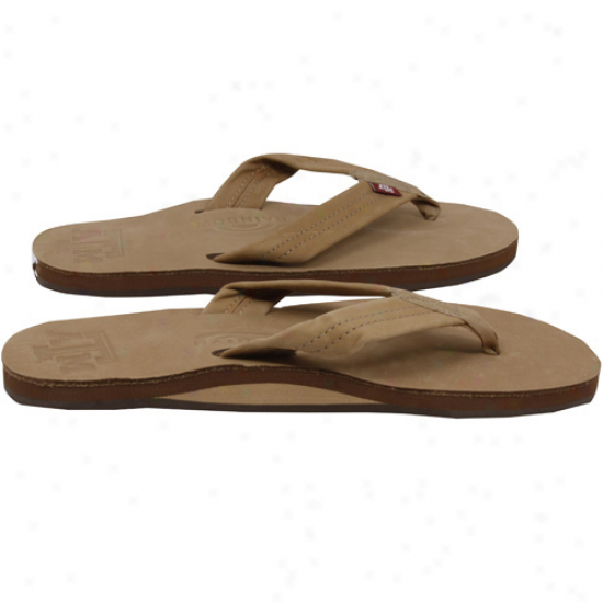 Rainbow Texas A&m Aggies Ladies Khaki Premier Leather Flip Flops