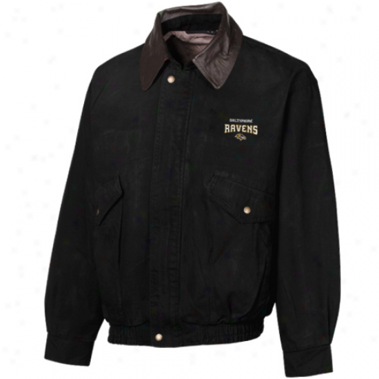 Reebok Baltimorr Ravens Black Navigator Cotton Canvas Full Zip Jacket