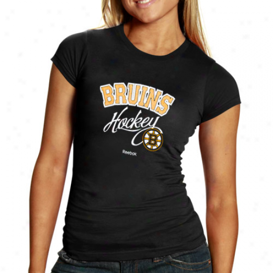 Reebok Boston Bruins Ladies Black Scripted Play T-shirt