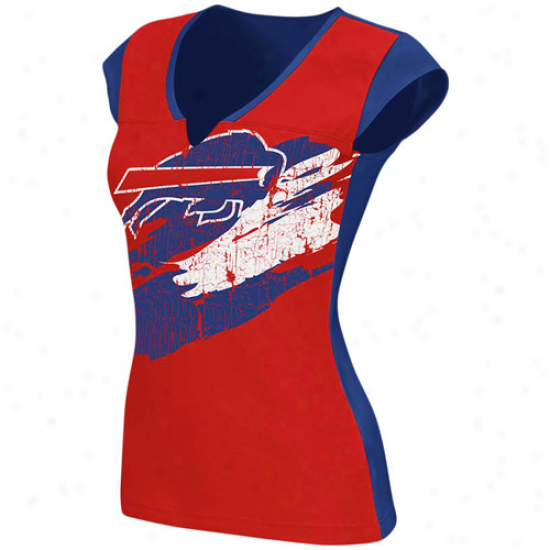 Reebok Buffalo Bills Ladieess Face Paint Premium Split Neck T-shirt - Red-royal Blue