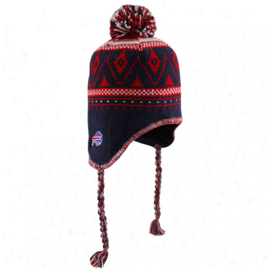 Reebok Buffalo Bills Navy Blue Braided Ziggy Pom Knit Beanie